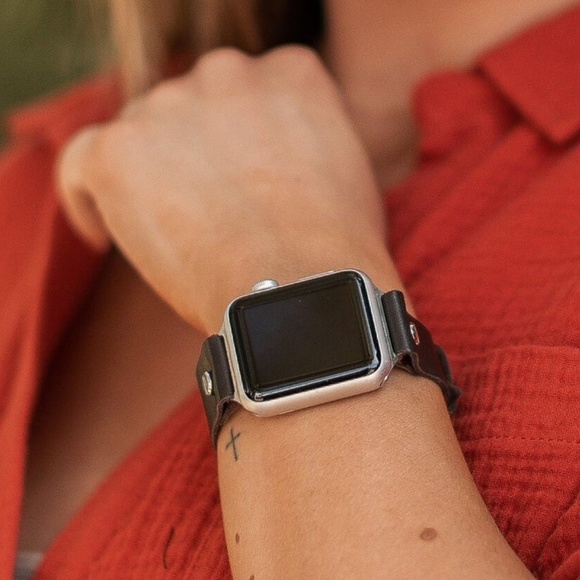 Dark Brown Strap iWatch Series 7 Leather Band Silver Jewelry Feminine Bracelet main image 5
